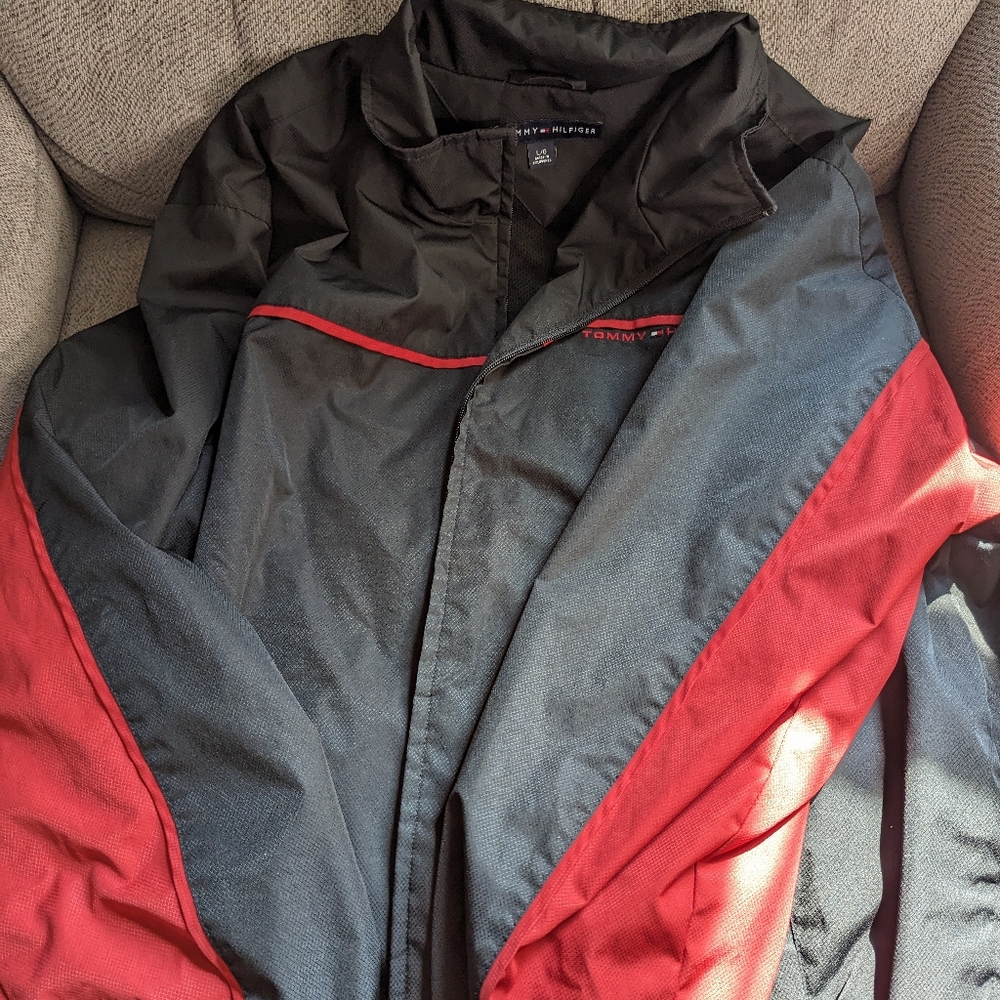 Tommy Hilfiger Red Black Zip Up Soft Shell Windbr… - image 1